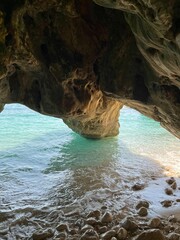 Caves at the Kako Lagadi beach, Kefalonia island, Greece. 