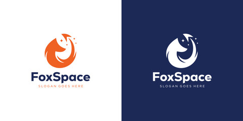 Creative Fox Space Logo. Fox and Rocket Launch in the Tail with Modern Style. Wolf Fox Logo Icon Symbol Vector Design Template. - obrazy, fototapety, plakaty