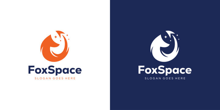 Creative Fox Space Logo. Fox and Rocket Launch in the Tail with Modern Style. Wolf Fox Logo Icon Symbol Vector Design Template.