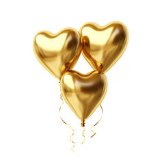 Golden foil heart balloons . Cut out on transparent
