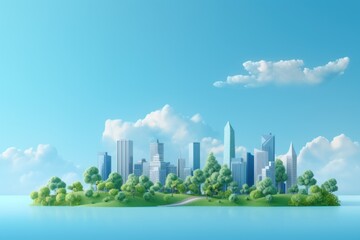 Obraz premium Cityscape background with green trees and blue sky.