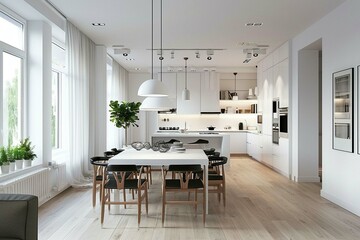 Scandinavian studio apartment. Modest home interior design of modern living room.
