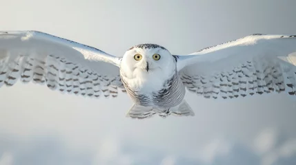 Foto op Canvas Snowy owl approaching the camera. © Irina