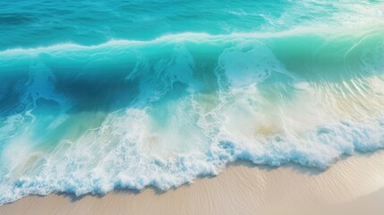 Splashing blue water ocean waves reach sandy beach. Nature background. Modern screen design. Illustration for cover, card, postcard, banner, poster, brochure or presentation.