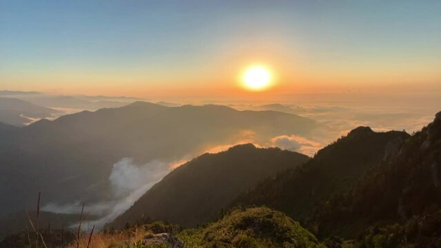 Sunset on the Aider plateau in Turkey. The mountains of the Black Sea coast of Turkey near Rize and Trabzon are the Karadeniz region. The Turkish Alps are in the clouds. 4K Video