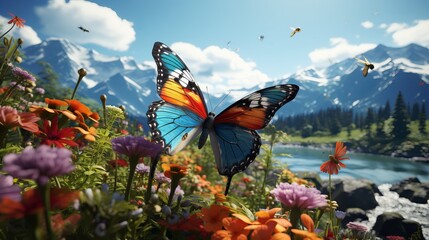 Fototapeta na wymiar Butterfly Meadows: Colorful butterflies in blooming meadows.
