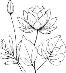 Single line drawing of beauty fresh waterlily for home wall art decor. Printable poster decorative waterlily flower concept. Modern line drawing waterlily flower design vector illustration
