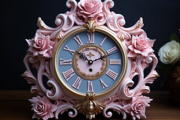  fairly clock in pink floral pattern