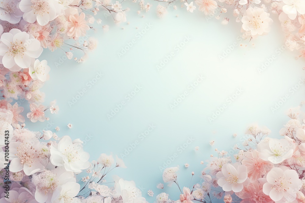 Poster a serene blue background serves as the backdrop for elegant white and pink flowers, creating a harmo