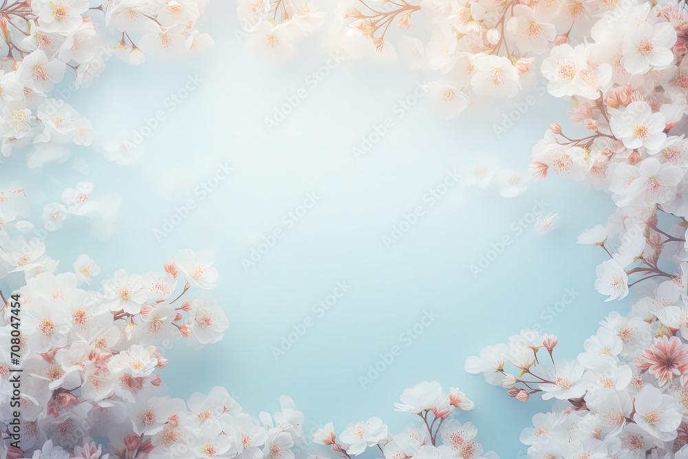 Sticker delicate white and pink flowers set against a soothing blue background. The colors pop beautifully, creating a serene and enchanting visual experience