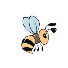 Cartoon bee mascot. A small bees flies. Wasp collection. Vector characters. Incest icon. Template design for invitation, cards. Doodle style