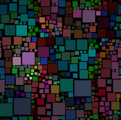 Abstract hand-drawn drawing of multicolored squares on a black background.Seamless pattern.