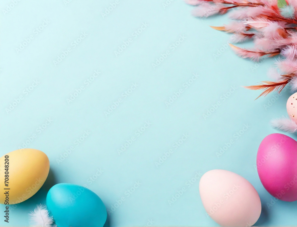 Wall mural Easter eggs and spring decor. AI
