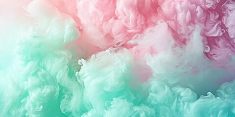 Texture of cotton candy, closeup, shiny celebration smoky fluffy texture pastel pink and mint green...