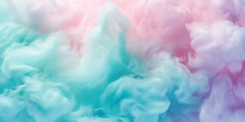 Texture of cotton candy, closeup, shiny celebration smoky fluffy texture pastel pink and mint green color backgrounds.