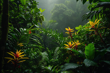 photograph capturing the vibrant biodiversity of a tropical rainforest