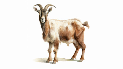 watercolor realistic goat, full body visible, white background
