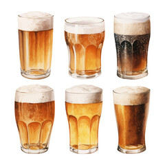 watercolor painting of glass of beer