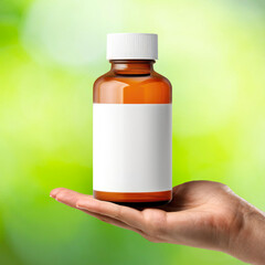 hand holding a bottle of pills