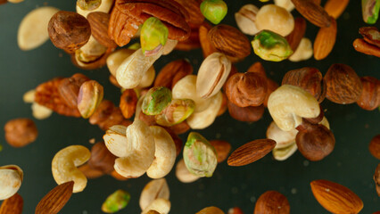 Freeze Motion Shot of Flying Various Nuts