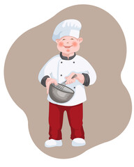 Cheerful pastry chef whipping cream