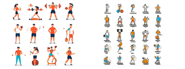 Fototapeta na wymiar fitness and sport 10+ isolated icons set on white background 