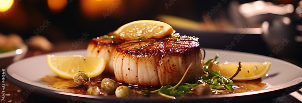 Wall mural grilled scallops with butter sauce