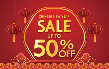 Chinese new year sale banner. Happy Chinese new year 2024. Chinese New Year Sale Promotion Template.