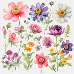 Obraz premium set of watercolor painted flowers