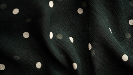 deep black fabric in white dots background copy space