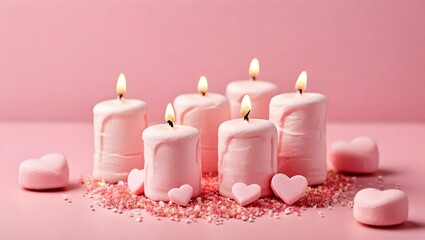 pink candles with rose petals