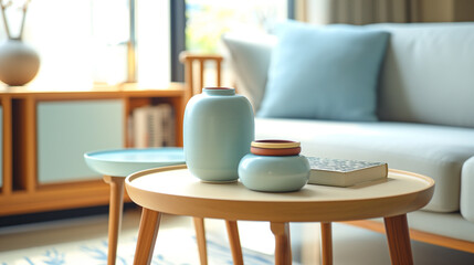 Cozy Living Room Detail with Ceramic Vases and Modern Sofa