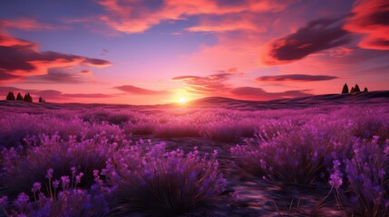 Beautiful sunset over lavender field