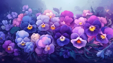 Foto op Plexiglas Floral background with pansy flowers in pastel colors © Ali