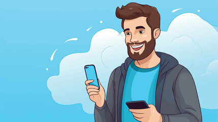 Man with smartphone chatting chat bubble cartoon icon