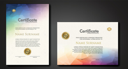 Modern certificate template with colorful polygonal shape effect