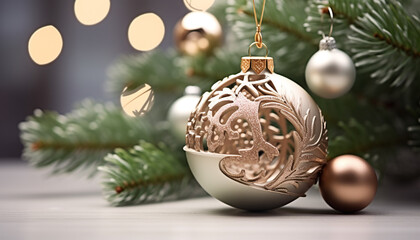 Christmas ornament on tree, winter season celebration generated by AI