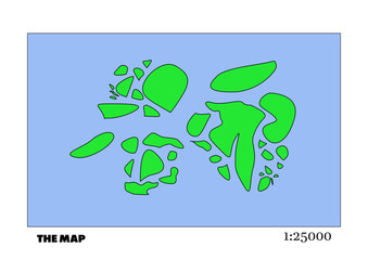 Fictional map of the world with green continents, blue ocean. Art map for banner, poster, print, cover or wall decoration. Imaginary world.