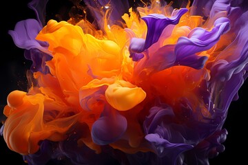 Amber and lavender liquids collide, releasing explosive energy and forming a stunning abstract...