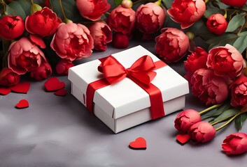 red gift box with roses