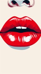 Fototapeta na wymiar Woman's lips close-up with red lipstick, pop art 60s, illustration