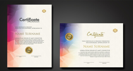 Modern certificate template with colorful polygonal shape effect