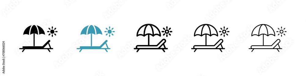 Wall mural Relaxation Lounger vector icon set. Beach relaxation and sun chair vector symbol for UI design.