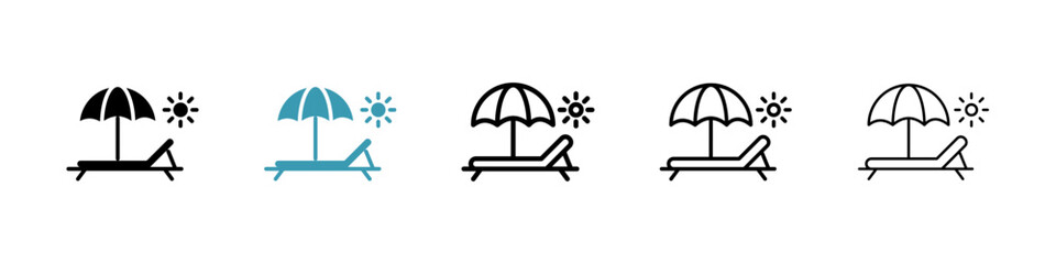 Relaxation Lounger vector icon set. Beach relaxation and sun chair vector symbol for UI design. - obrazy, fototapety, plakaty