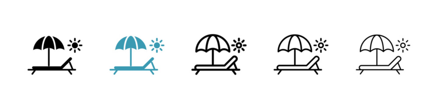 Relaxation Lounger vector icon set. Beach relaxation and sun chair vector symbol for UI design.