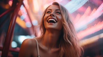 Young woman laughing and looking at the camera