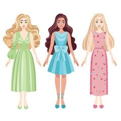 Fashion dolls set with clothes and shoes. Vector