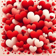 A dense collection of red and white hearts in various sizes, creating a romantic and celebratory backdrop perfect for themes of love and Valentine's Day.