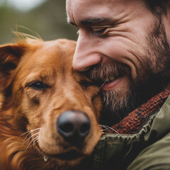 portrait of a man with a dog, friendship
