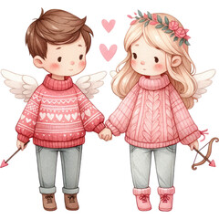 Cute Couple Cupid Clipart, Cupid Clipart Bundle, Cute Couple Angels Clipart, Couple Cupid PNG, Cupid Watercolor, Valentines Cupid clipart